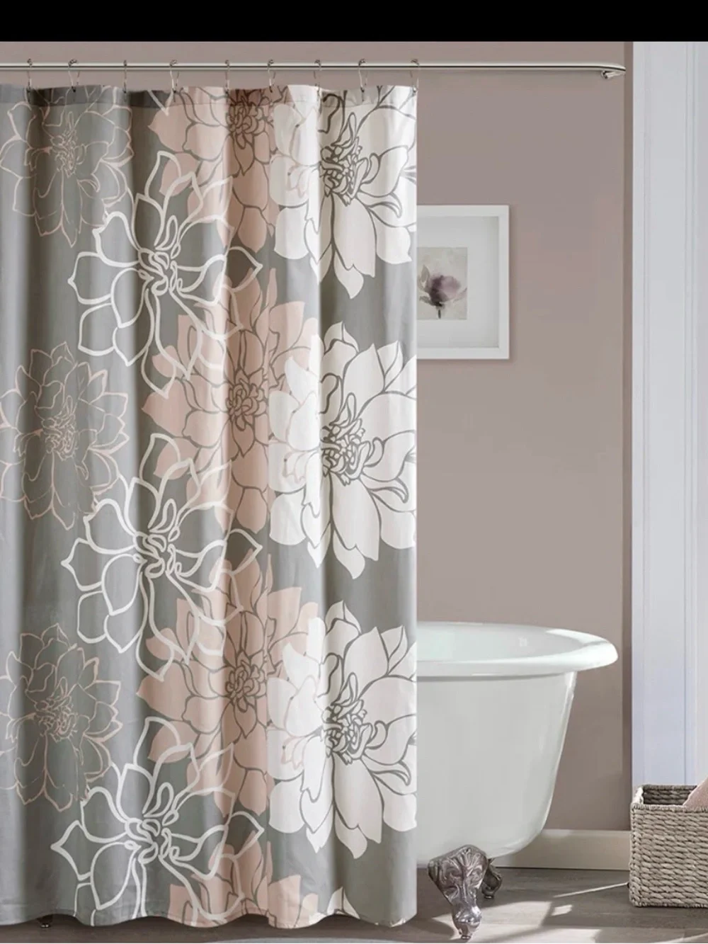 Madison Park Gray and Blush Pink Floral Shower Curtain